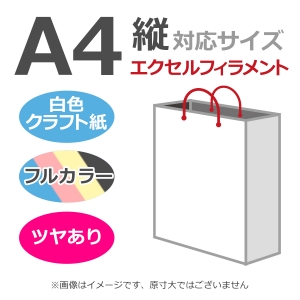 国内産オリジナル紙袋 A4サイズ対応 / フルカラー4色刷 エクセルフィラメント 片艶晒クラフト紙 100枚／@1666円（税込）