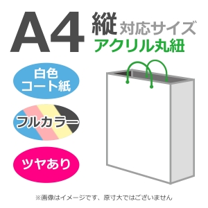 国内産オリジナル紙袋 A4サイズ対応 / フルカラー4色刷 アクリル丸紐 コート紙艶あり仕上げ 100枚／@1882円（税込）