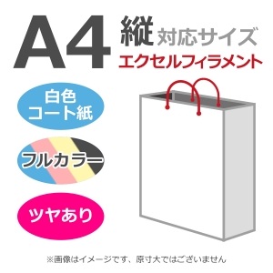 国内産オリジナル紙袋 A4サイズ対応 / フルカラー4色刷 エクセルフィラメント コート紙艶あり仕上げ 