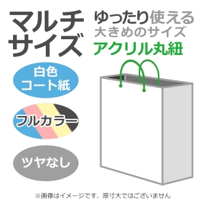 国内産オリジナル紙袋 マルチサイズ / フルカラー4色刷 アクリル丸紐 コート紙艶なし仕上げ 100枚／@2047円（税込）